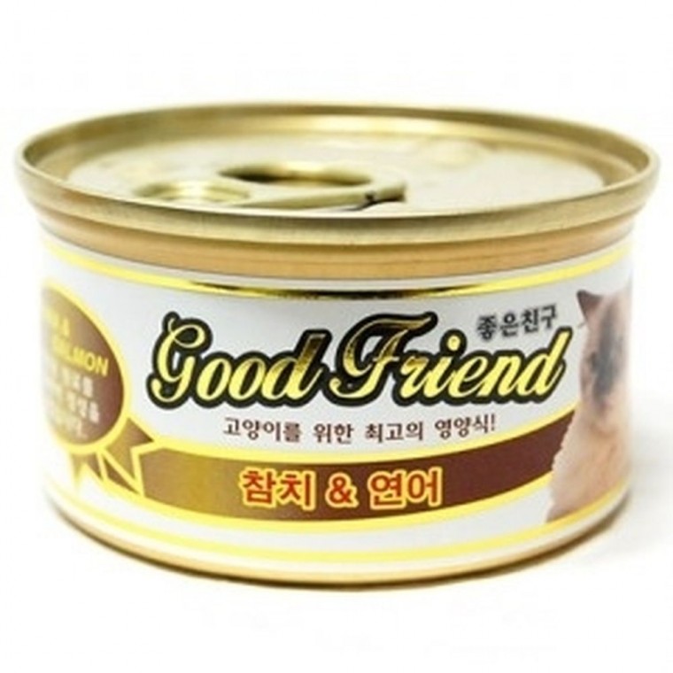 굿프랜드 반려묘 간식 참치와 연어 85g 고양이 습식사료 캔식품