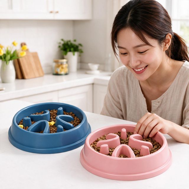 반려동물 슬로우 식기 과식 방지 퍼즐 원형 애견 애묘 식사 속도 조절 밥그릇